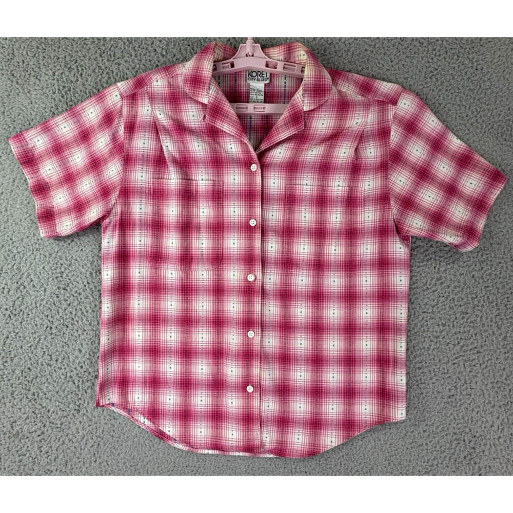 Koret City Blues Plaid Button Up Shirt Womens Small Pink Retro